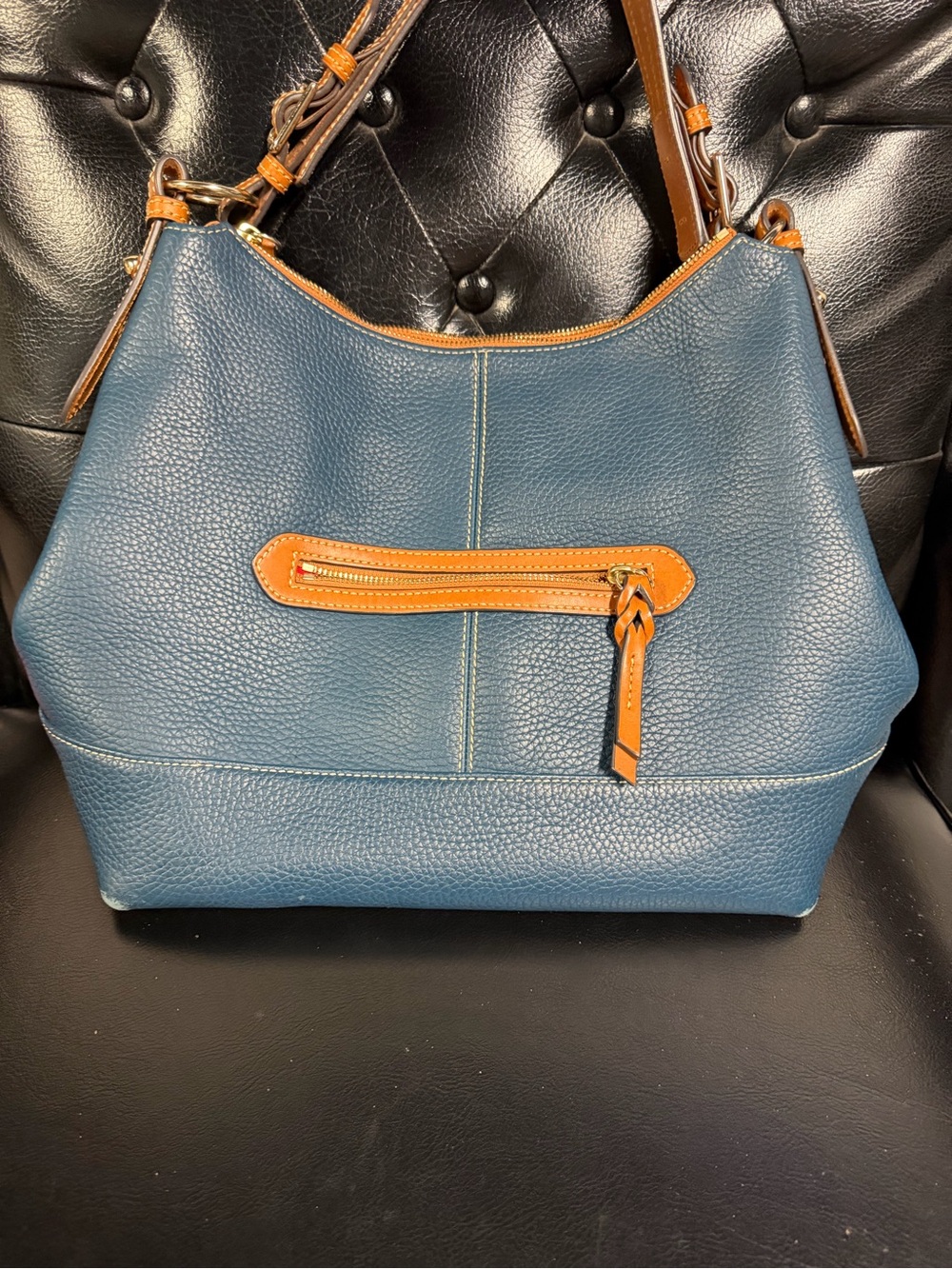 Dooney & Bourke Teal Leather Shoulder Hobo with Brown Trim - Picture 2 of 3
